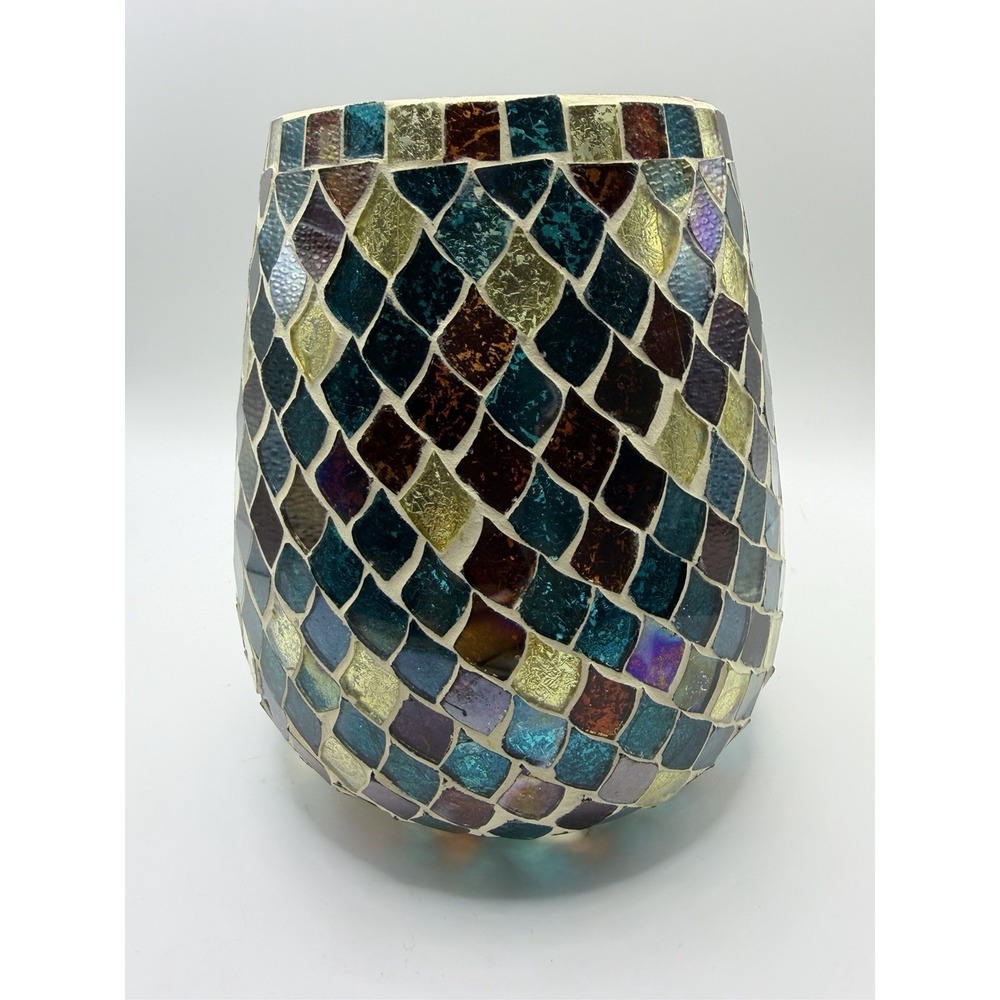 Multicolor Mosaic Pattern Glass Vase 6.5" Tall At Home Tracey Boyd Collection